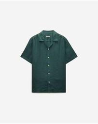 Calibre - Cuff Detail Short Sleeve Linen Shirt Sea Green