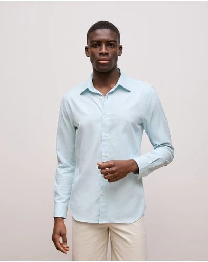 Trenery - Tailored Fit Puppytooth Check Shirt in Duck Egg Blue