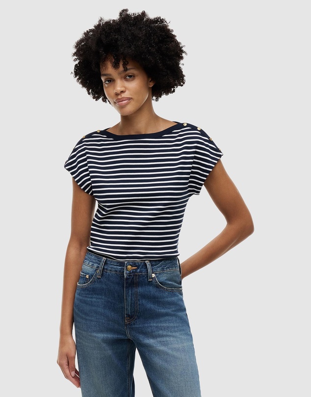 Tommy Hilfiger - Gold Button Cap Sleeve Boat Neck Tee