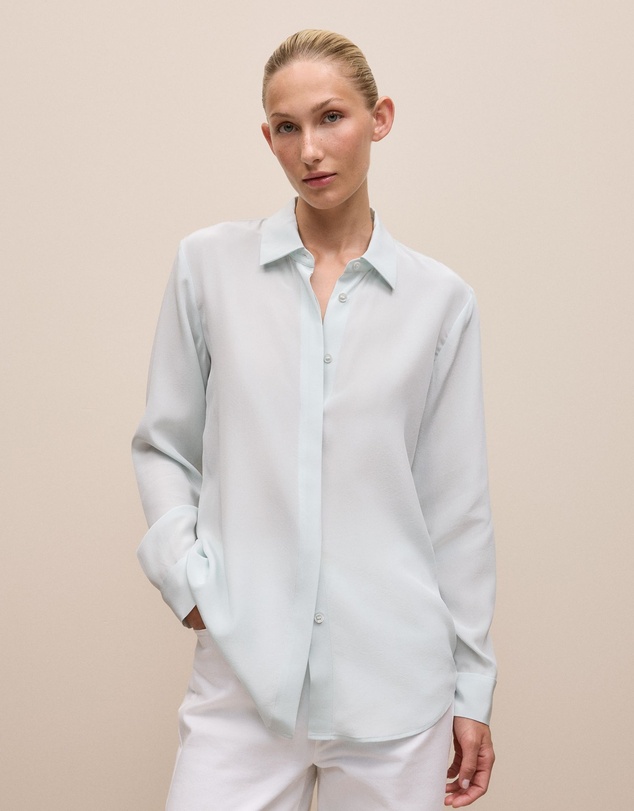 Trenery - Silk Concealed Placket Shirt in Faint Blue