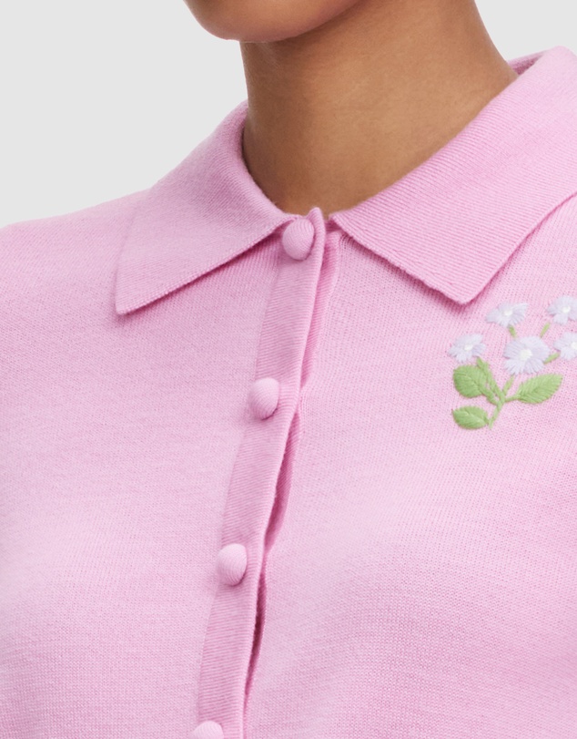 Self Portrait - Flower Embroidered Knit Cardigan