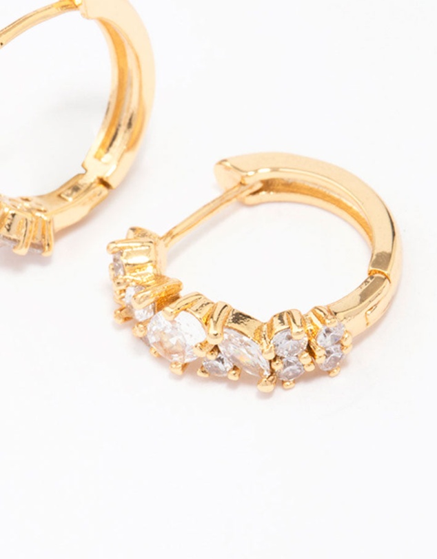 Lovisa - Gold Plated Cubic Zirconia Oval Cluster Hoop Earrings