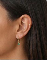 HOUSE OF SLANI - Green Emerald Charm Gold Hoops