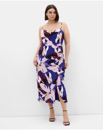 City Chic - Plus size Mariana Fern Print Midi Dress - cobalt blue