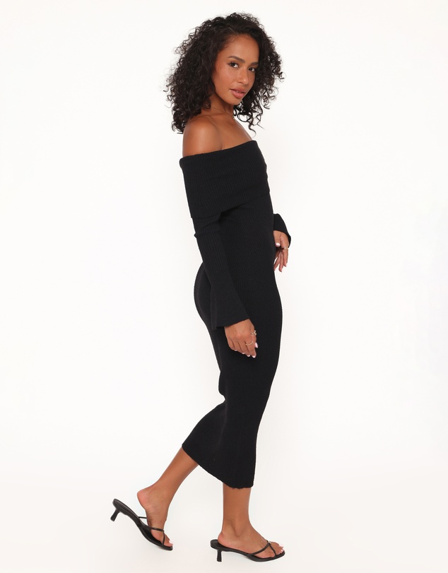 Petal & Pup - Domitia Off Shoulder Knit Dress - Black