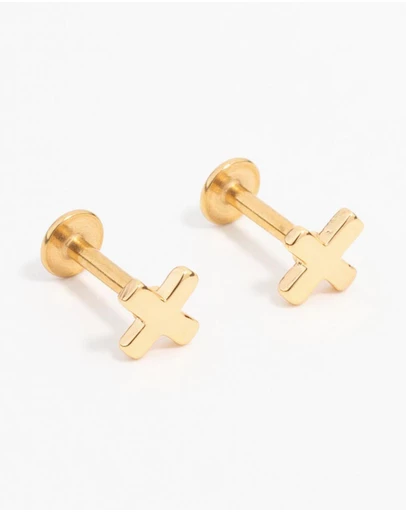 Lovisa - Gold Plated Surgical Steel Cross Flat Back Earrings 2-Pack