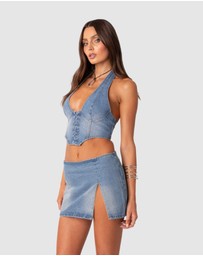 EDIKTED - Katrina Lace Up Denim Corset