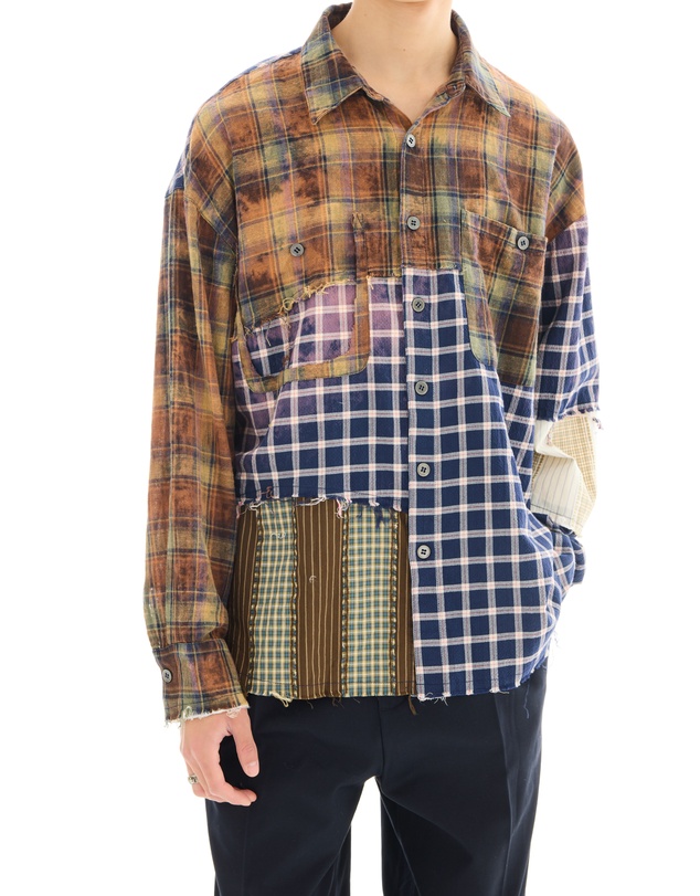 THE TALES - Reworked and Destroyed Mixed Check Shirt