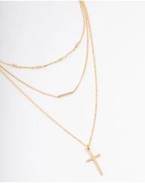 Lovisa - Gold Plated Layer Bar & Cross Necklace