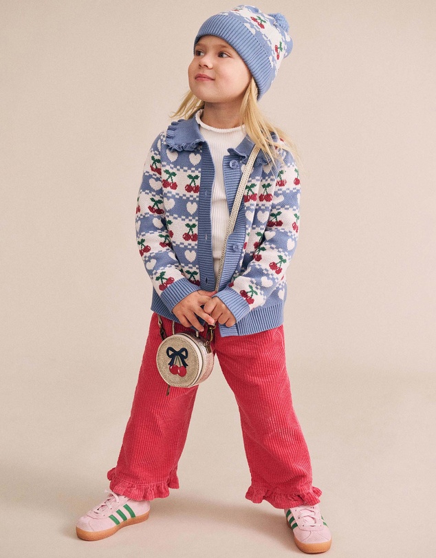 Huxbaby - Cherry Heart Frill Collar Knit Cardigan - Babies