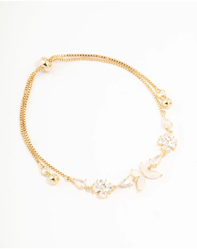Lovisa - Gold Plated Cubic Zirconia Butterfly & Flower Toggle Bracelet