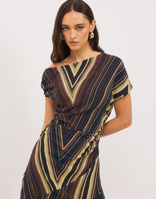 Calli - Lola Asymmetrical Draped Midi Dress