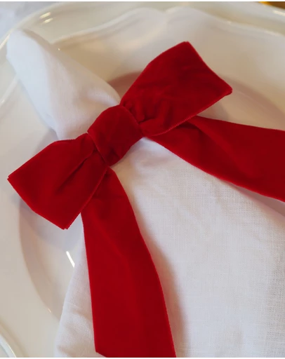Tablescaped - Set of 4 Red Velvet Bow Napkin Rings