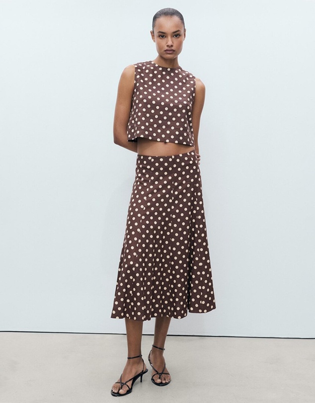 M.N.G - Romeo Polka-Dot Linen Crop Top