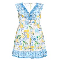 City Chic - Plus Size Kelly Amalfi Print Mini Dress - white