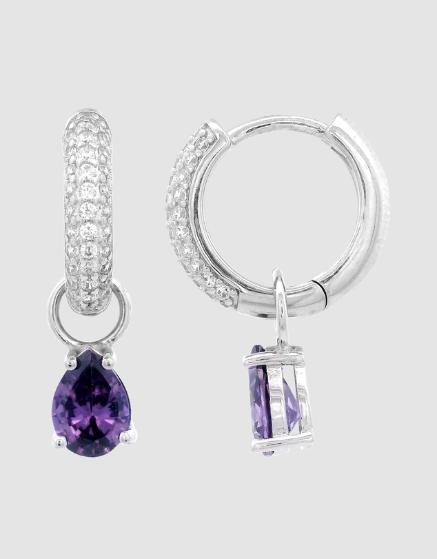 Georgini - GEORGINI WISTERIA DUO PEAR EARRINGS AMETHYST CZ SILVER