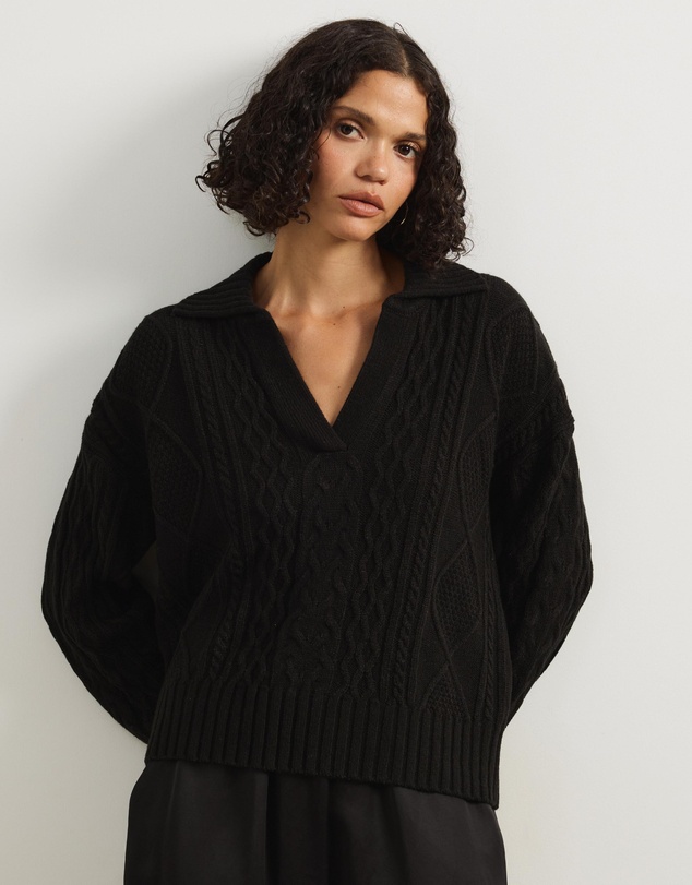Atmos&Here - Faye Cable Knit Pullover With Collar