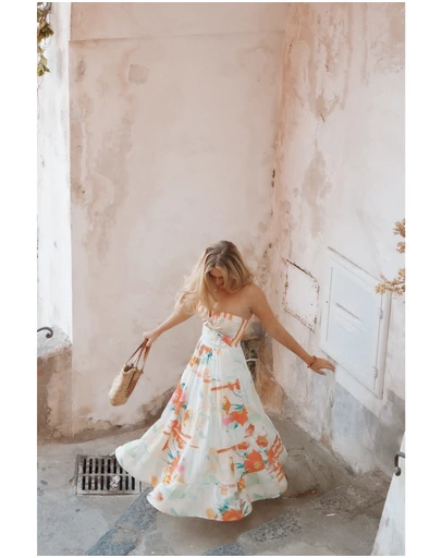 Petal & Pup - Sitara Strapless Midi Dress - Blue Alfresco Floral