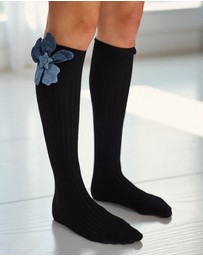 High Heel Jungle - Denim Flower Tall Socks