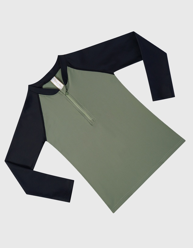 Aqua Blu Kids - Building Blocks Khaki Long Sleeve Rash Vest - Kids