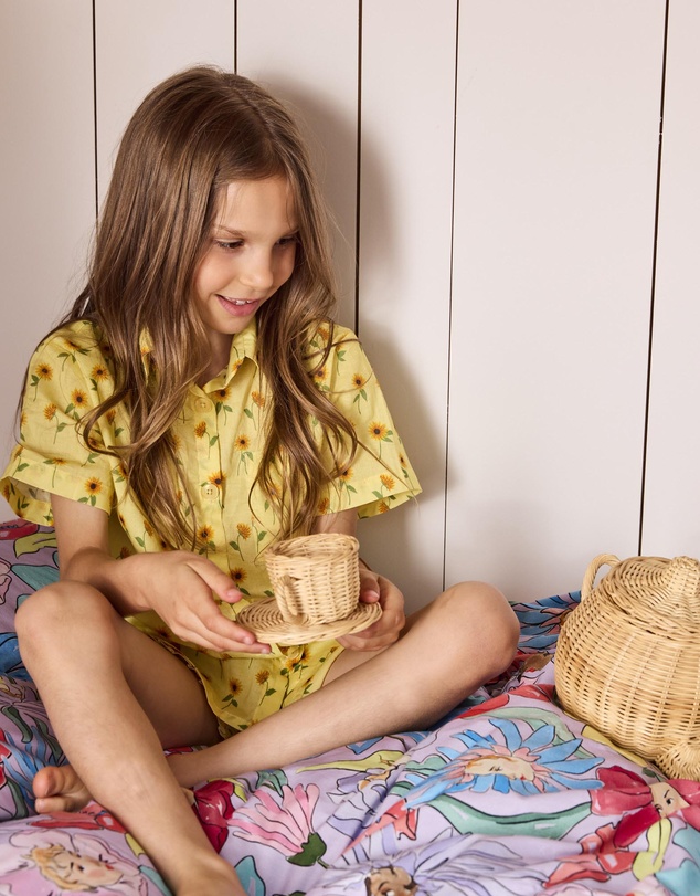 Kip&Co - Sunflower Delight Kids Organic Cotton Short Sleeve Shirt and Shorts Pyjama Set