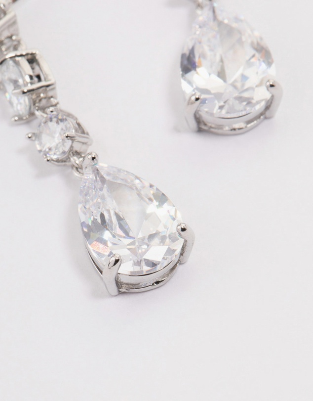 Lovisa - Silver Graduating Stone Pear Drop Earrings