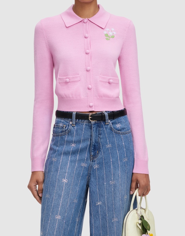 Self Portrait - Flower Embroidered Knit Cardigan