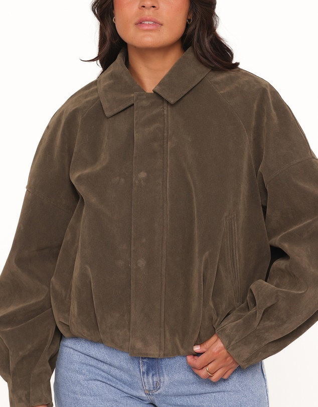 Petal & Pup - Jensen Faux Suede Bomber Jacket - Olive