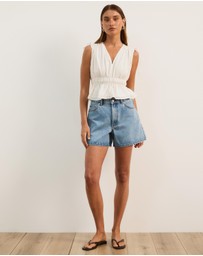 Atmos&Here - Ray Linen Blend Sleeveless Gathered Top