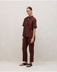 Trenery - Cotton Geo Cutwork Short Sleeve Shirt in Espresso