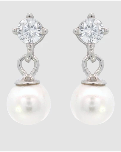 Georgini - Georgini Adagio Touch Of Sparkle Dangle Drop Pearl Earrings Silver