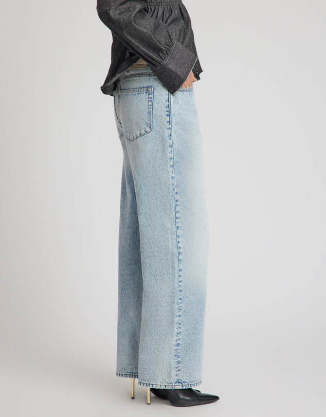 ONE TEASPOON - Jackson Mid Waist Wide Leg Denim Jeans - Whisper Blue