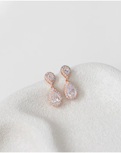 The White Collection - Sophie - Classic Double Teardrop Rose Gold Bridal Earrings
