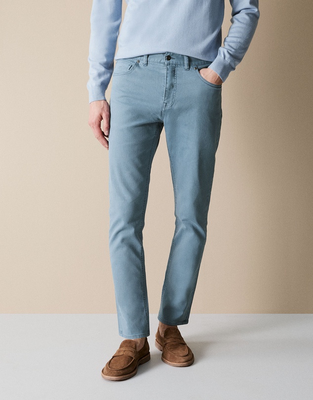 Trenery - Regular Fit Garment Dyed Twill Five Pocket Pant in Blue Grey