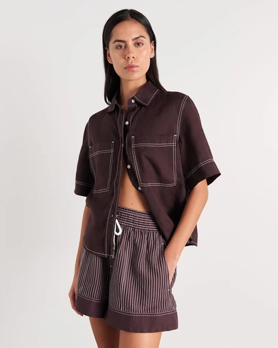 Jag - Gigi Linen Relaxed Short Sleeve Shirt