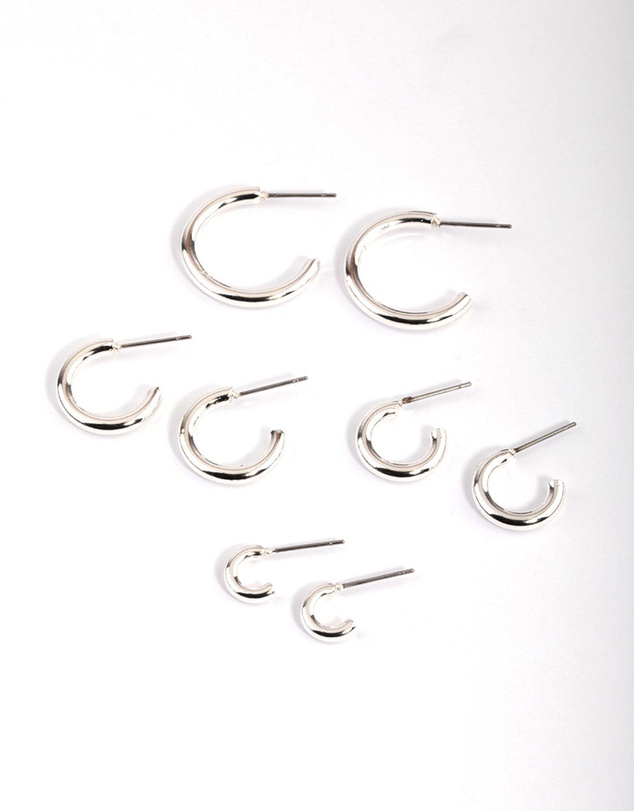 Lovisa - Silver Basic Round Hoop Earrings 4-Pack