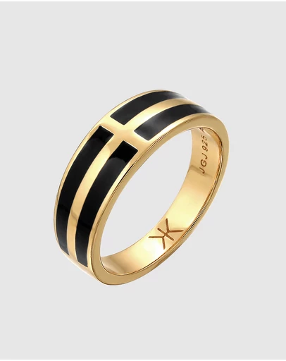 Kuzzoi - ICONIC EXCLUSIVE - Ring Men Enamel Sleek Design 925 Sterling Silver Gold-Plated