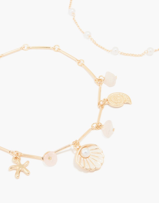 Lovisa - Gold Pearl & Shell Anklets 2-Pack
