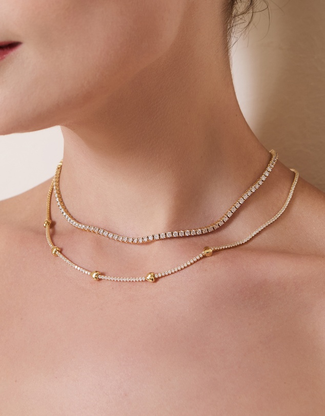 Wanderlust + Co - Heart Pave 14K Gold Vermeil Petite Tennis Necklace