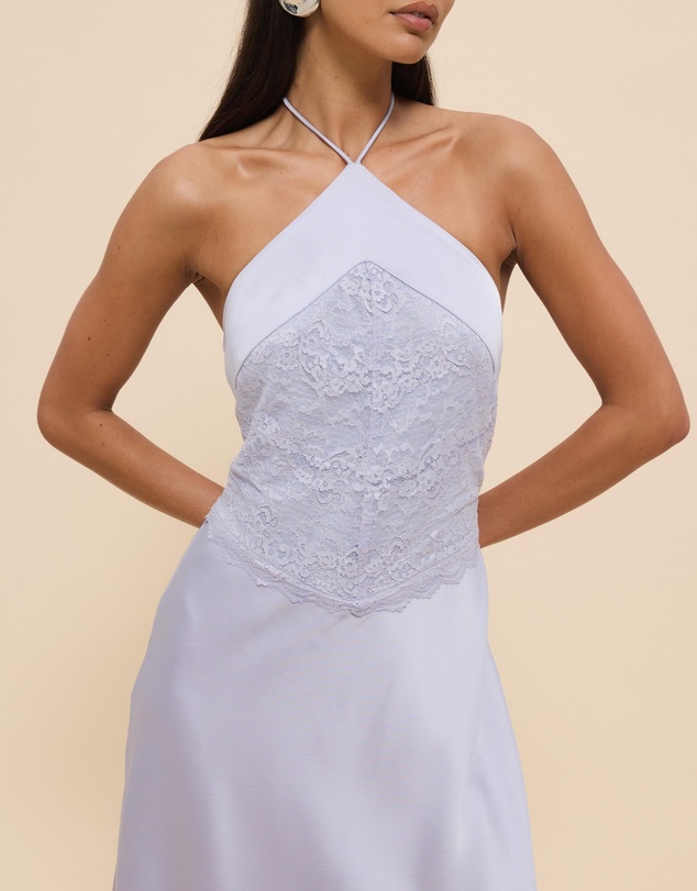 Revibe - Repaired CHANCERY Georgie Halter Neck Lace Panelled Maxi Dress - AU 12