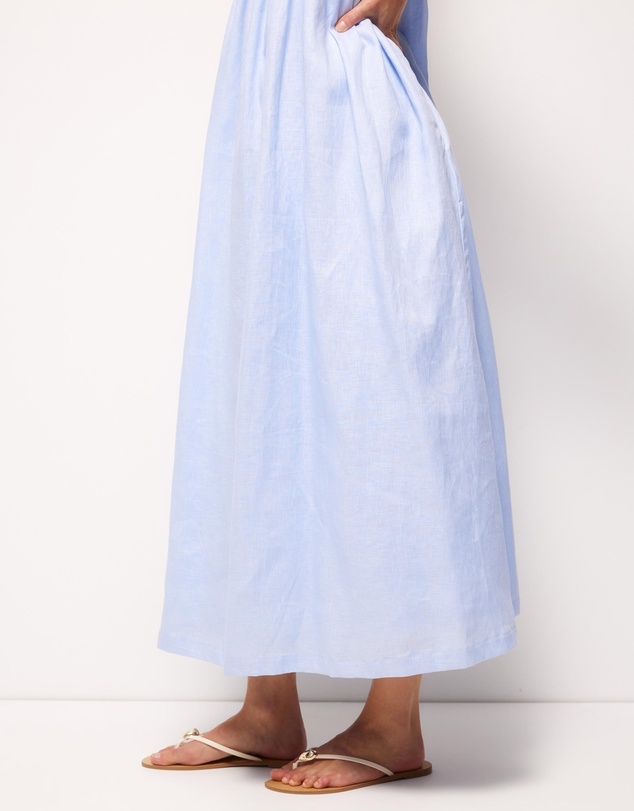 AERE - Liv Linen Gathered Neckline Midi Dress