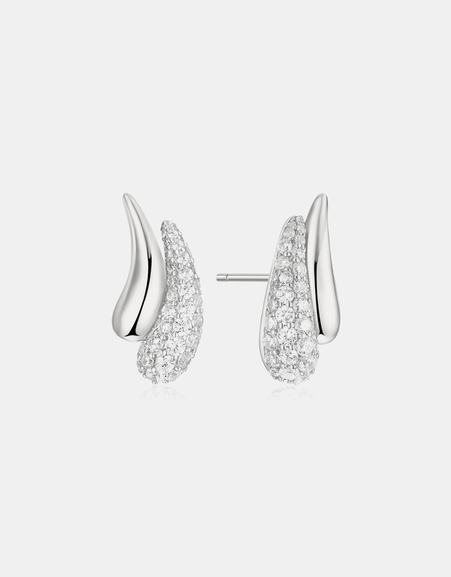 Ania Haie - Silver Pave & Polished Teardrop Duet Stud Earrings
