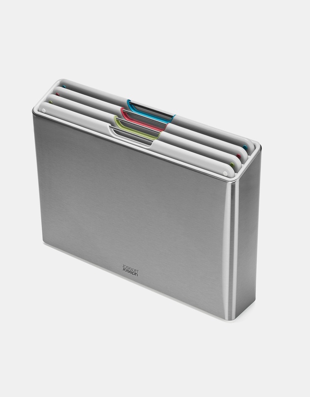Joseph Joseph - Folio™ Steel Set of 4 Colour-coded Chopping Boards with Stainless-steel Case (Light Stone)