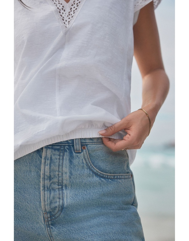 NEXT - Short Sleeve Lace V-Neck Bubblehem 100% Cotton Top