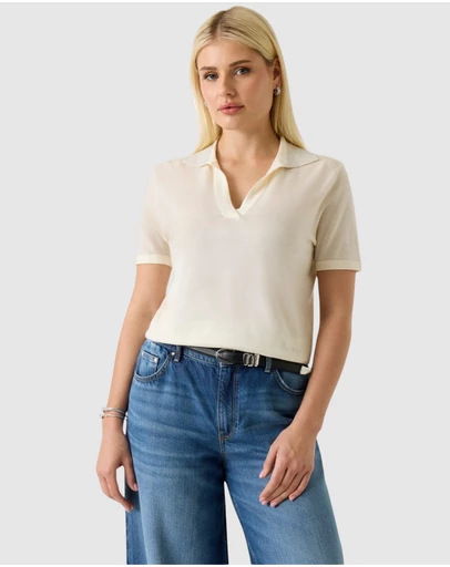 GUESS - Short Sleeve Stormi Rhinestone Polo Sweater