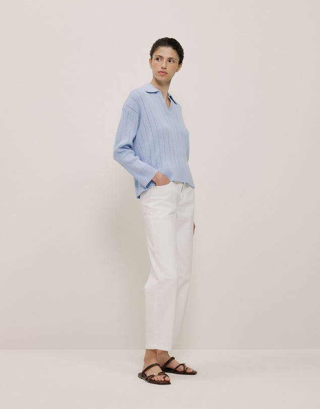 Trenery - Cotton Cashmere Fine Cable Polo in Blue Marble