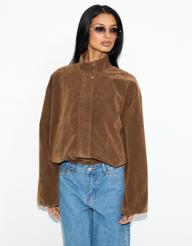 Dazie - Kyla Funnel Suede Look Bomber Jacket