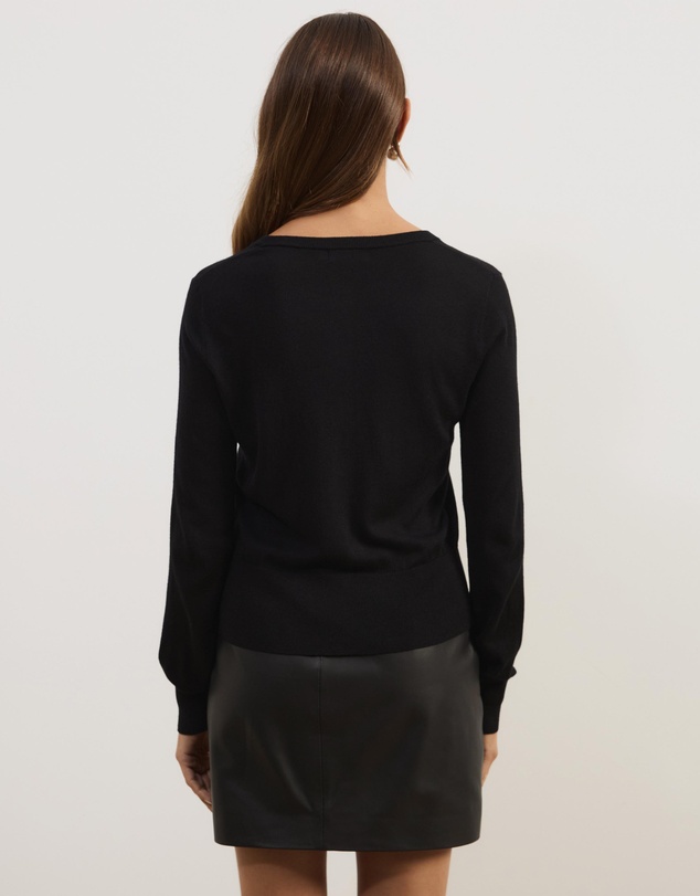 Atmos&Here - Elina Crewneck Knit Cardigan With Rib Hem