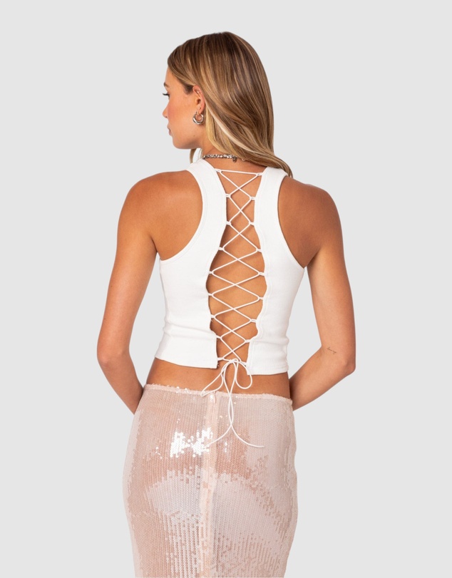 EDIKTED - Koko Ribbed Lace Up Tank Top