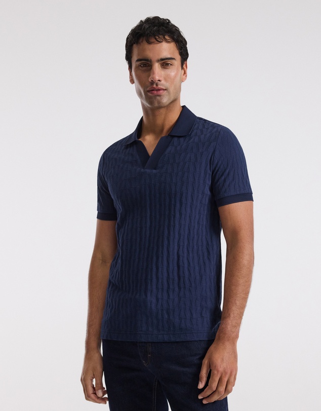 Calibre - Chevron Jacquard Polo Mid Blue